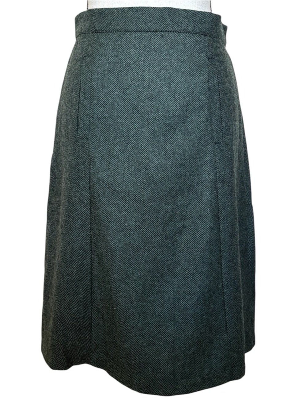 ModCloth Green Wool Herringbone Tweed Aline Skirt Womens Size Medium